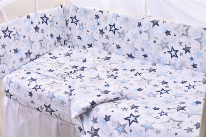 Set complet lenjerie si aparatori patut 60x120 cm stelute [2]