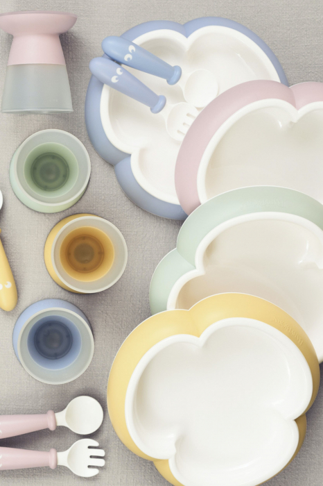  Set hranire: farfurie, lingurita, furculita si pahar pentru bebe, Powder Blue [3]