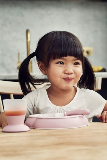 Set hranire: farfurie, lingurita, furculita si pahar pentru bebe, Powder Pink [2]
