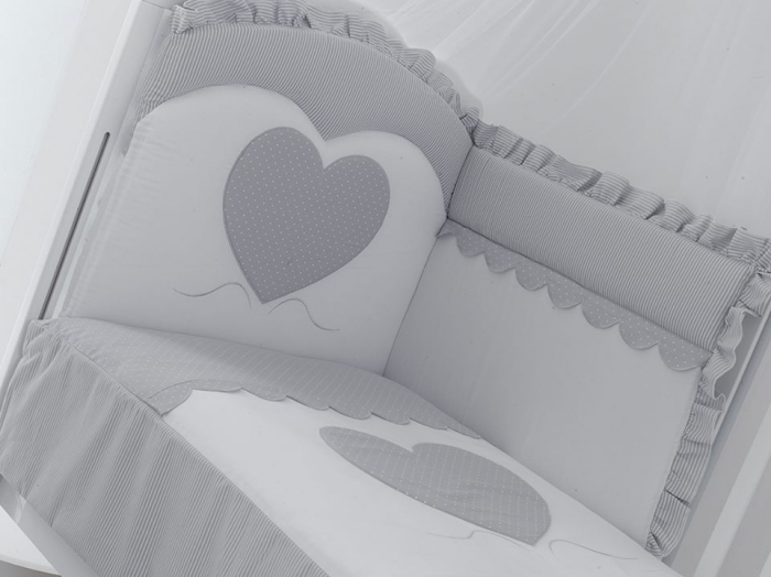Set Lenjerie de lux din bumbac cu broderie, protectie laterala, pilota, pentru pat bebelusi, Cuore di Mamma Gri, Italia [2]