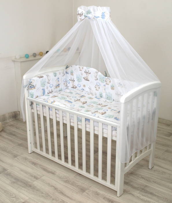 Set lenjerie din bumbac cu protectie laterala pentru pat bebe 120 x 60 cm, Animalute [2]