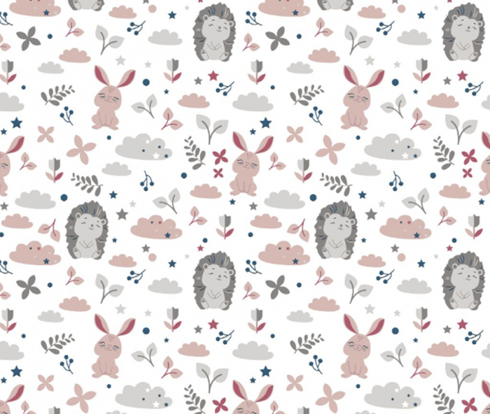 Set lenjerie din bumbac cu protectie laterala pentru pat bebe 120 x 60 cm, Iepuras Roz, Amy [5]
