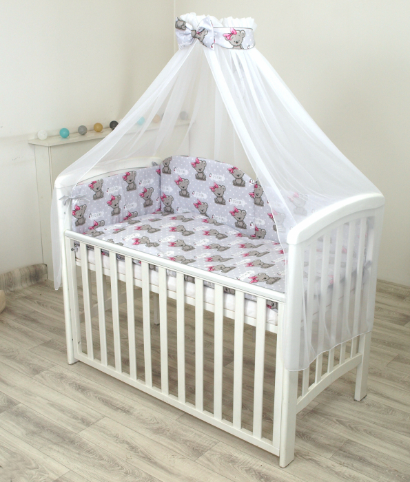 Set lenjerie din bumbac cu protectie laterala pentru pat bebe 120 x 60 cm, It s a girl! , Amy [2]