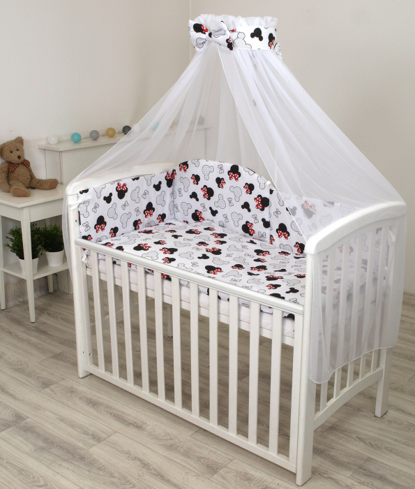 Set lenjerie din bumbac cu protectie laterala pentru pat bebe 120 x 60 cm, Miki, Amy [2]