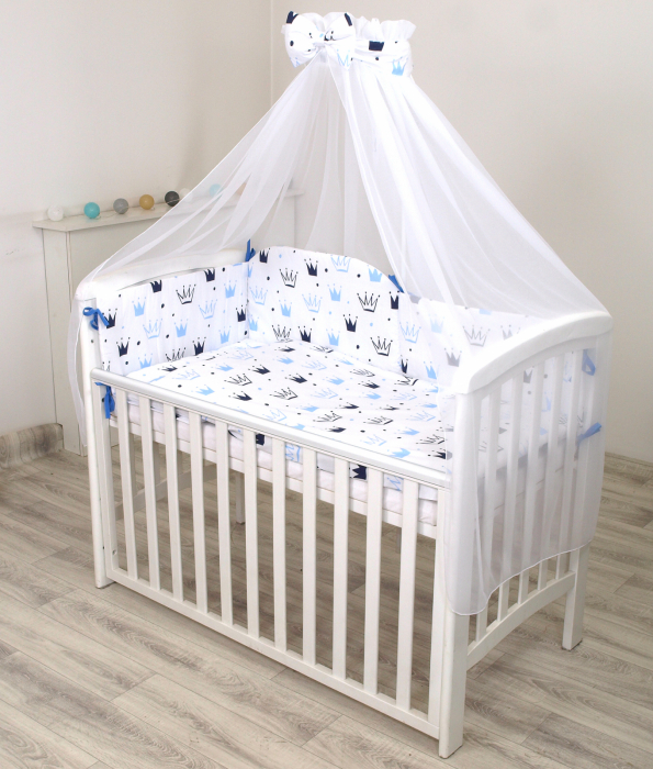 Set lenjerie din bumbac cu protectie laterala pentru pat bebe 120 x 60 cm, Print, Amy [2]