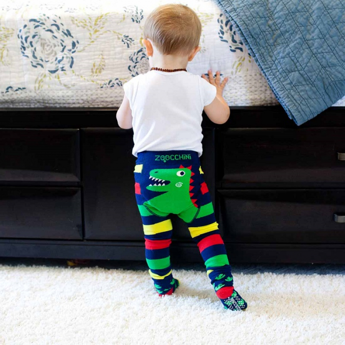 Set pantaloni si soseste antiderapante, Zoocchini, 12-18 Luni â€“ Dino [2]