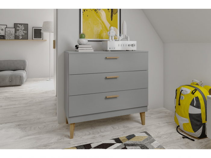 SET Pat din lemn  Gri  Kubi si Comoda -GREY [5]