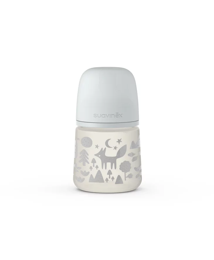 Set  Suavinex 2 biberone de  150ml + 270ml + suzetă 0-6 all silicone + clemă | gri | Fox [2]