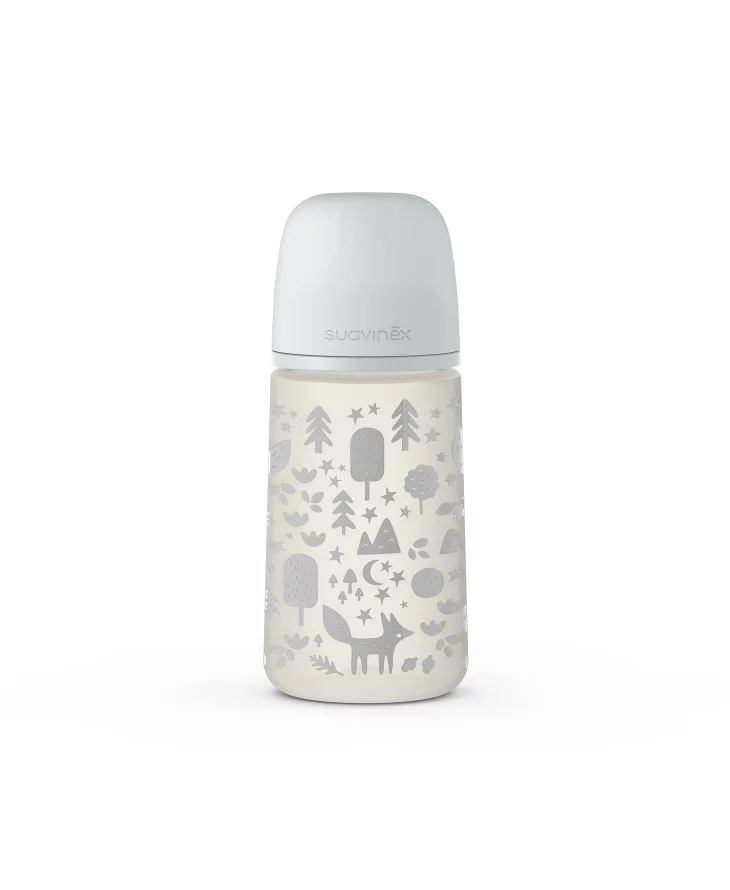 Set  Suavinex 2 biberone de  150ml + 270ml + suzetă 0-6 all silicone + clemă | gri | Fox [3]