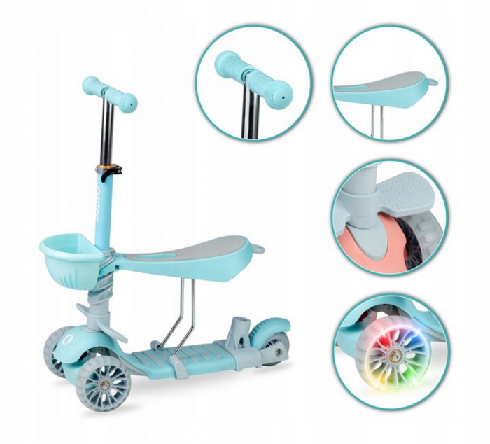 Trotineta 3 in 1, QKIDS, ILI Blue, cu 3 roti, Maner pentru parinte [2]