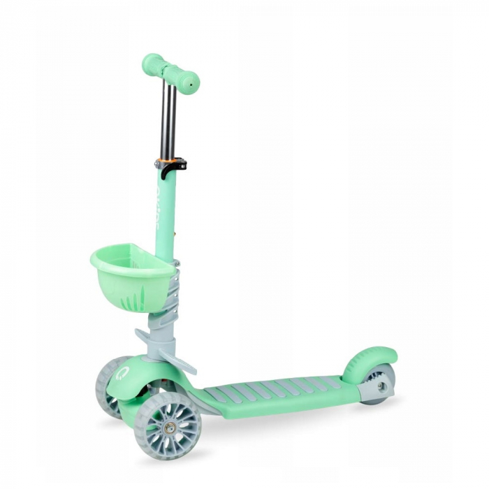 Trotineta 3 in 1, QKIDS, ILI  Green, cu 3 roti, Maner pentru parinte, Scaun reglabil pe 3 trepte, Frana flexbrake, Cos pentru accesorii, Pliabila [4]