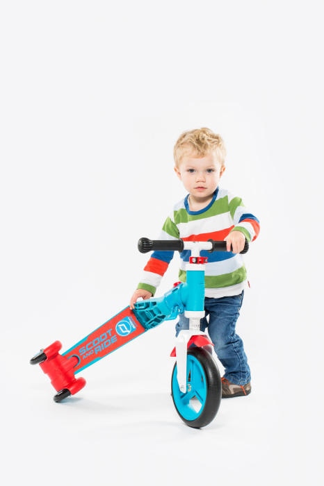 Trotineta copii 1-4 ani, transformabila 2in1, HighwayBaby+ Albastru Rosu, Scoot and Ride [5]