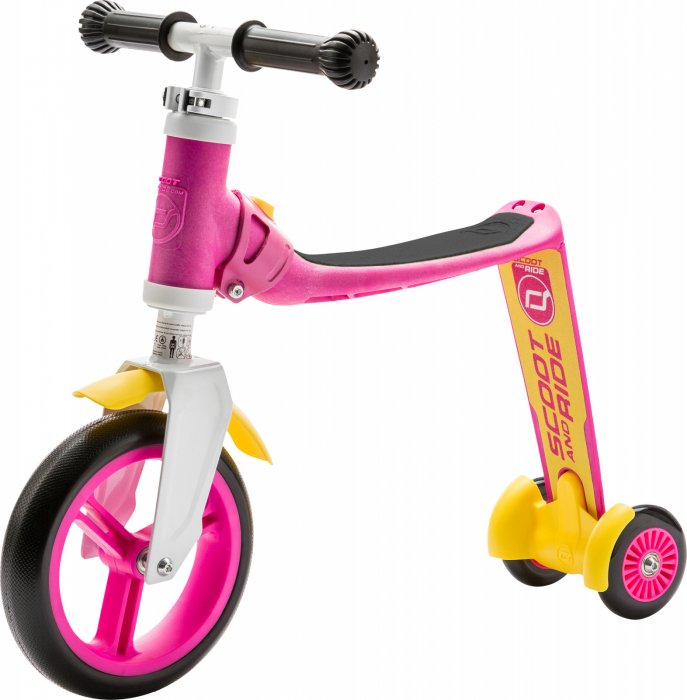 Trotineta copii 1-4 ani, transformabila 2in1, HighwayBaby+ Roz Galben, Scoot and Ride [3]
