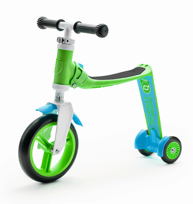 Trotineta copii 1-4 ani, transformabila 2in1, HighwayBaby+ Verde Albastru, Scoot and Ride [3]