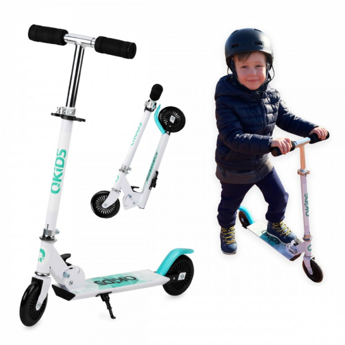 Trotineta copii, QKIDS, FLO Blue, Rulmenti ABEC-9, Roti poliuretan 85A, Ghidon T-shape, Platforma anti-derapanta, Defender brake, Aluminiu [4]