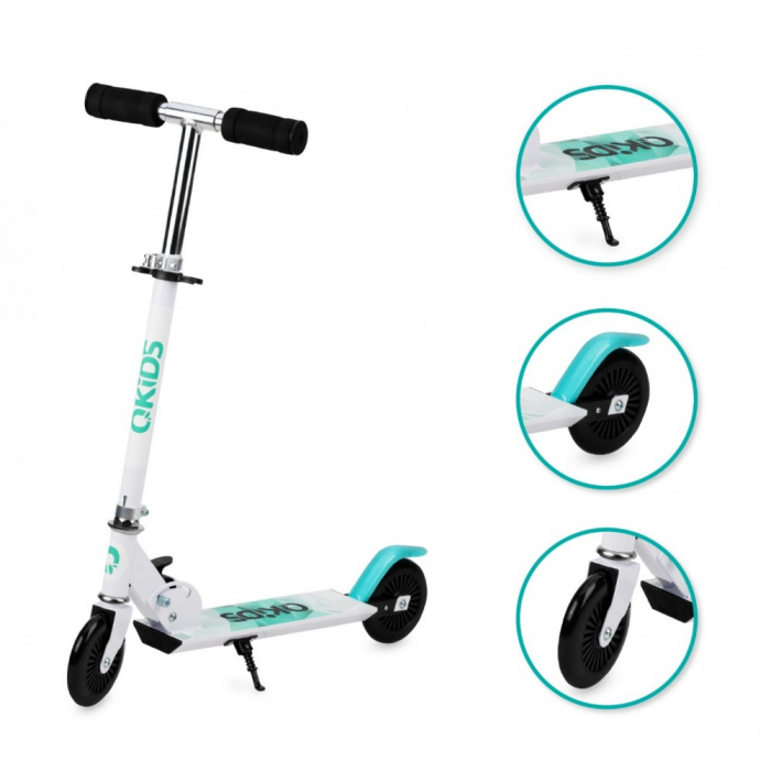 Trotineta copii, QKIDS, FLO Blue, Rulmenti ABEC-9, Roti poliuretan 85A, Ghidon T-shape, Platforma anti-derapanta, Defender brake, Aluminiu [2]