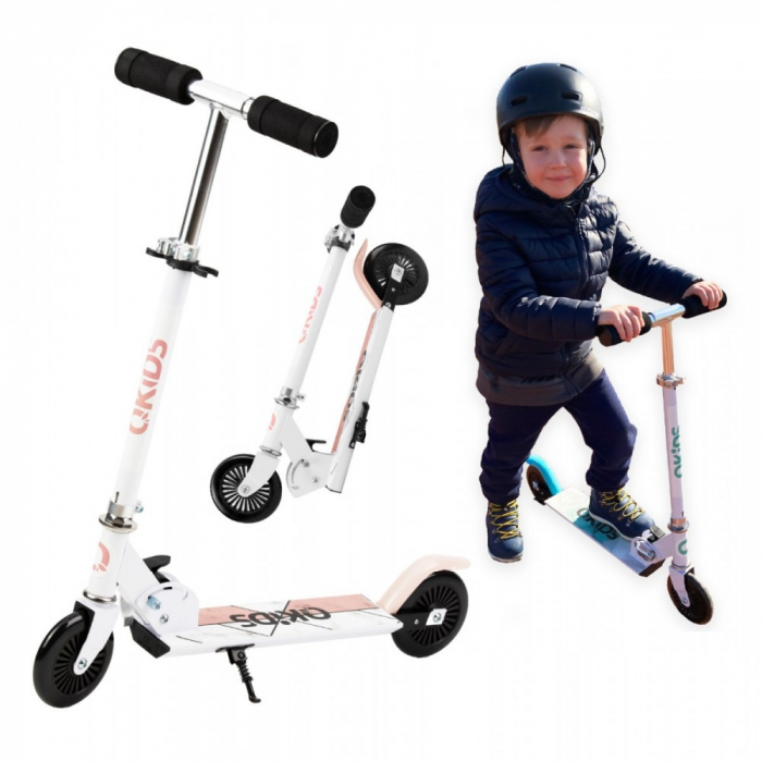 Trotineta copii, QKIDS, FLO Pink, Rulmenti ABEC-9, Roti poliuretan 85A, Ghidon T-shape, Platforma anti-derapanta, Defender brake, Aluminiu [5]