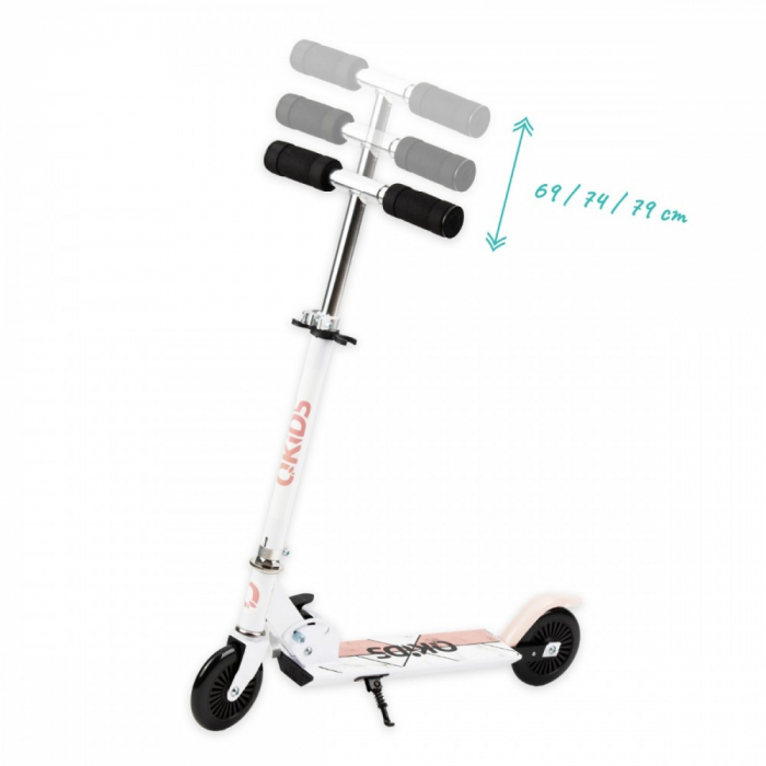 Trotineta copii, QKIDS, FLO Pink, Rulmenti ABEC-9, Roti poliuretan 85A, Ghidon T-shape, Platforma anti-derapanta, Defender brake, Aluminiu [4]