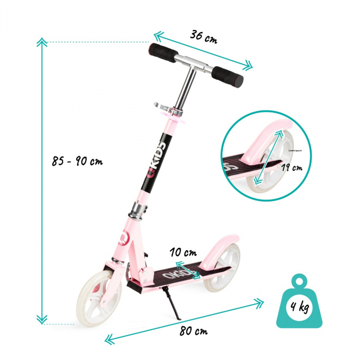 Trotineta freestyle, QKIDS, WEISS Light Pink, Ghidon reglabil pe 3 trepte, Amortizor Easy&Up, Platforma anti-derapanta, Pliabila, Aluminiu [4]
