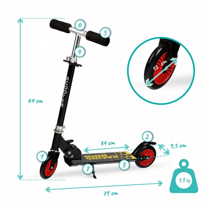 Trotineta Freestyle, QKIDS, WEISS White, Ghidon Reglabil Pe 3 Trepte, Amortizor Easy&Up, Platforma Anti-Derapanta, Pliabila, Aluminiu [4]