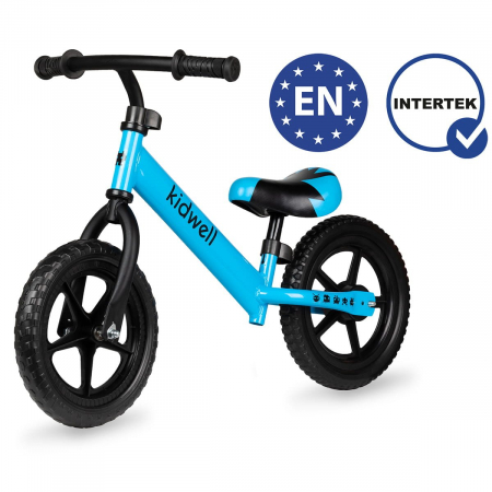 Bicicleta de echilibru fara pedale pentru copii, reglabila si roti late Eva de 12", Rebel Blue, Kidwell [3]