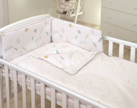 Lenjerii de pat - AMY - Lenjerie 3 piese Cu protectie laterala Airy din Bumbac, fata dubla, 120x60 cm, Bej