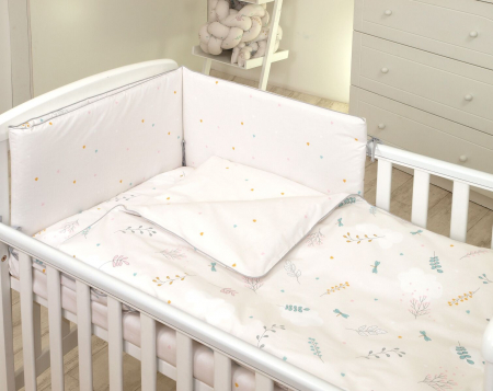 AMY - Lenjerie 3 piese Cu protectie laterala Airy din Bumbac, fata dubla, 120x60 cm, Bej [1]