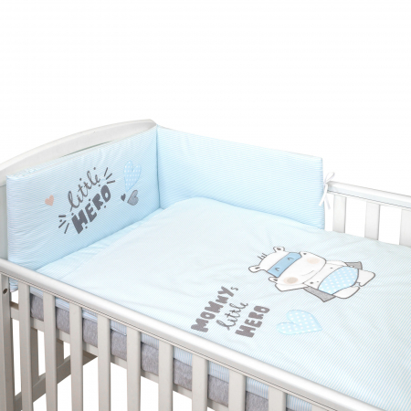 AMY - Lenjerie 3 piese Cu protectie laterala Little Hero din Bumbac, 120x60 cm, Blue [4]