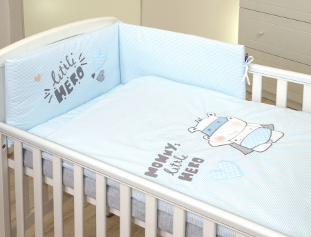 Accesorii patut - AMY - Lenjerie 3 piese Cu protectie laterala Little Hero din Bumbac, 120x60 cm, Blue