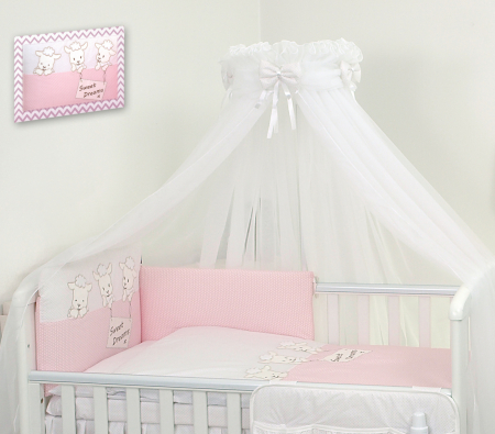 AMY - Lenjerie 3 piese Cu protectie laterala Sweet Dreams din Bumbac, 120x60 cm, Roz [1]