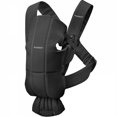 BEBE LA PLIMBARE - BabyBjorn - Marsupiu anatomic Mini, cu pozitii multiple de purtare, Black, Tesatura-Tricot