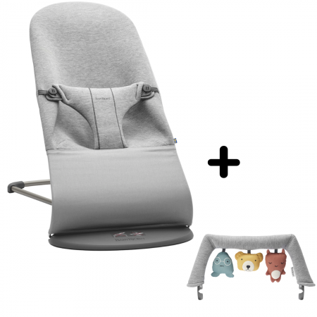Balansoare bebelusi - Balansoar BabyBjorn Bliss Light Grey, 3D Jersey, cu bara de jucarii