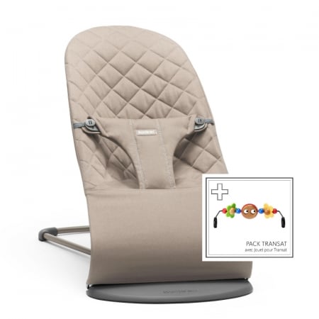 Balansoare bebelusi - Balansoar BabyBjorn  Bliss Sand Grey, Bumbac cu bara de jucarii