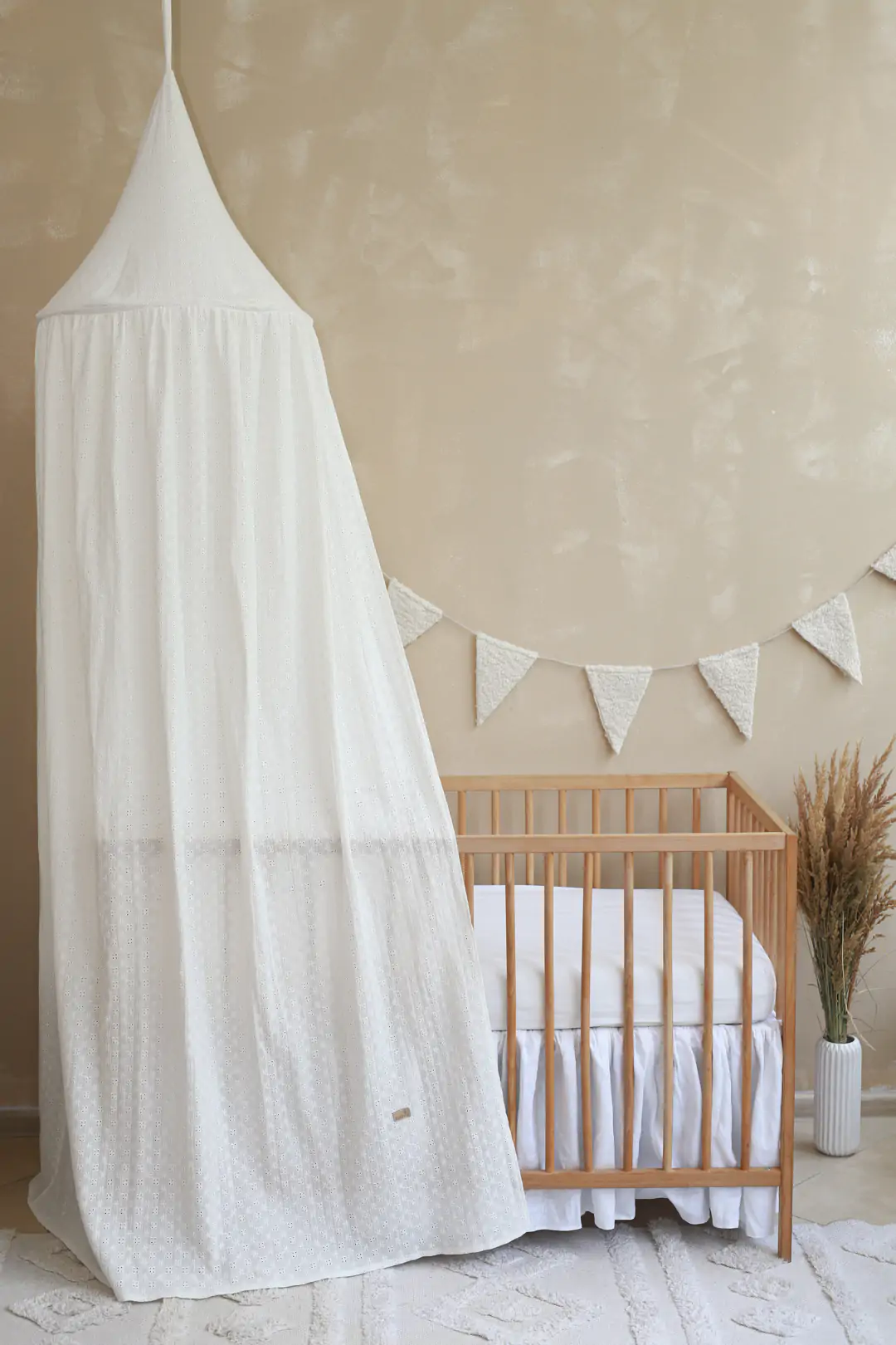Baldachine - Baldachin suspendat multifunctional, Bumbac Brodat, Alb, 300x50 cm, BabyLy