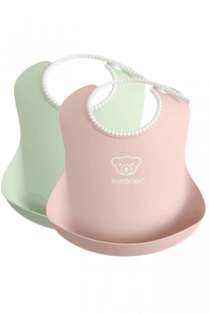 BEBE LA MASA - BabyBjorn - Set 2 bavete, Powder Green/Powder Pink
