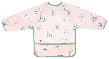 BEBE LA MASA - Bavetica cu maneci, roz cu animale vesele