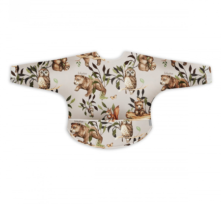 BEBE LA MASA - Bavetica Impermeabila cu maneci si buzunar, reglabila, Happy Bear Light
