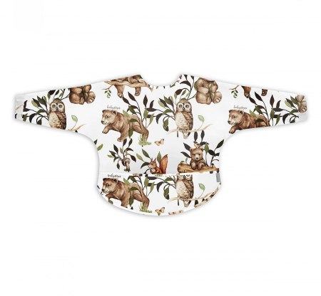 BEBE LA MASA - Bavetica Impermeabila cu maneci si buzunar, reglabila, Happy Bear White