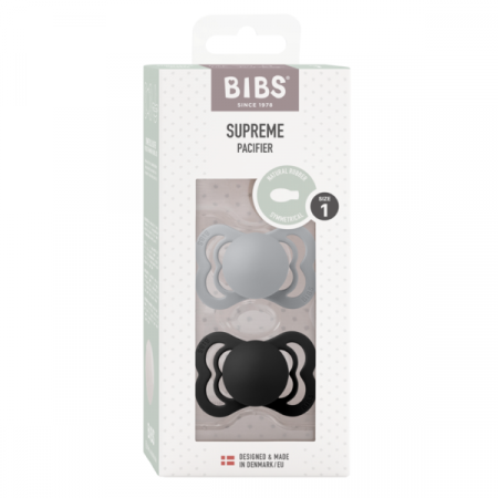 BIBS - Set 2 suzete Supreme Latex, tetina simetrica, 0 luni +  CLOUD/BLACK [1]