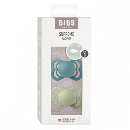 BIBS - Set 2 suzete Supreme Latex, tetina simetrica, 0 luni +  SLAND SEA/SAGE [1]