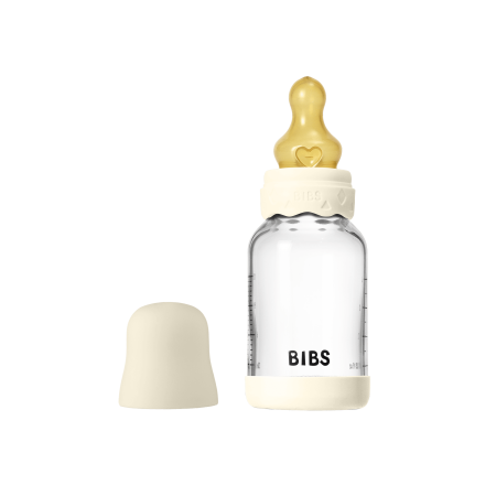 Biberoane - BIBS - Set complet biberon Boheme din sticla anticolici cu tetina din latex, flux lent, 120 ml, Ivory
