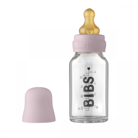Biberoane - BIBS - Set complet biberon din sticla anticolici, 110 ml, Mauve