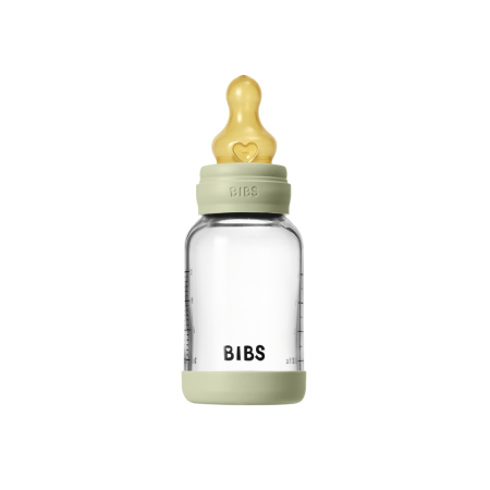 Biberoane - BIBS - Set complet biberon din sticla anticolici cu tetina din latex, flux lent, 120 ml, Sage