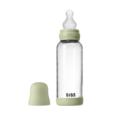 Biberoane - BIBS - Set complet biberon din sticla anticolici cu tetina din silicon, flux mediu, 240 ml, Sage