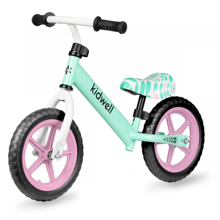BEBE LA PLIMBARE - Bicicleta de echilibru fara pedale pentru copii, reglabila si roti late Eva de 12", Rebel Mint, Kidwell