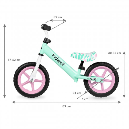 Bicicleta de echilibru fara pedale pentru copii, reglabila si roti late Eva de 12", Rebel Mint, Kidwell [4]