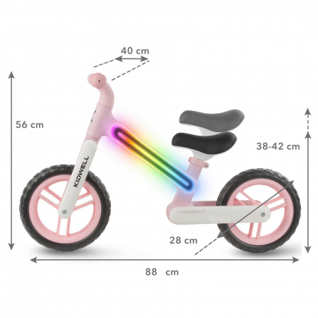 Bicicleta de echilibru fara pedale pentru copii, sa reglabila, cu lumini LED, roti Eva, 2 ani+, Suno Pink, Kidwell [5]