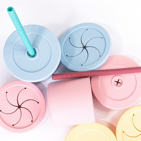 Cana Cu Pai Si Recipient Gustari, 100% Premium Silicone, Sip+Snack – Aqua Green / Powder Grey [1]