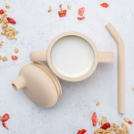 Cana din silicon cu pai, AppeKids - Bubble Beige [3]