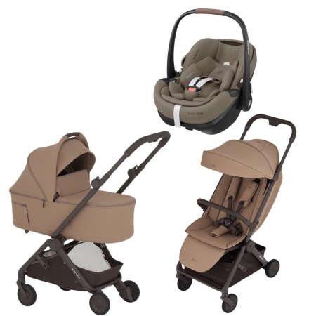 CARUCIOARE DE LA NASTERE - Carucior ANEX  AIR-Q pentru nou nascuti 3 in 1 cu landou pliabil Karamell  Scoica Maxi-Cosi PEBBLE 360 PRO2  Twillic Truffle